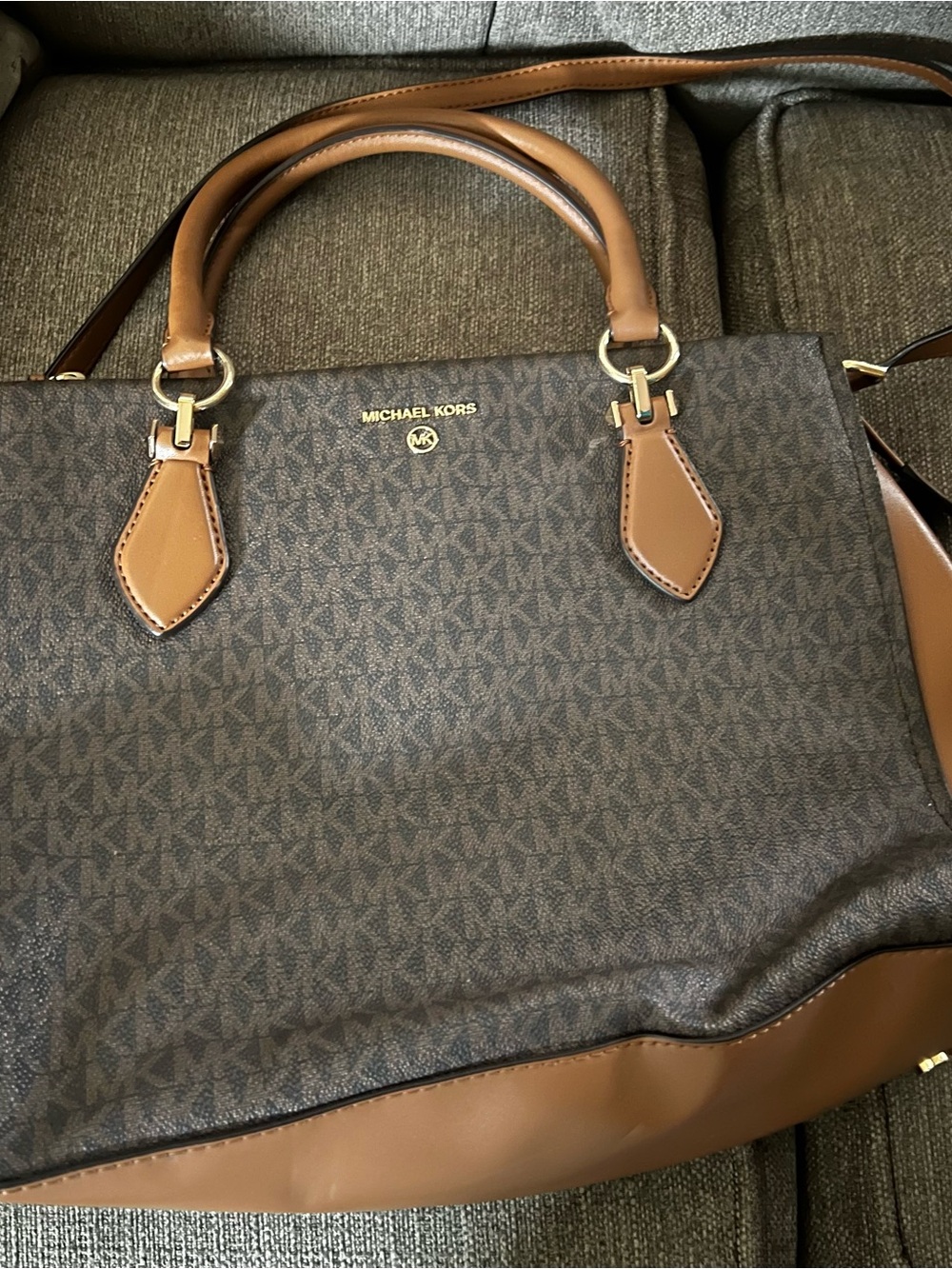 Michael Kors Brown and Tan Signature Monogram Satchel